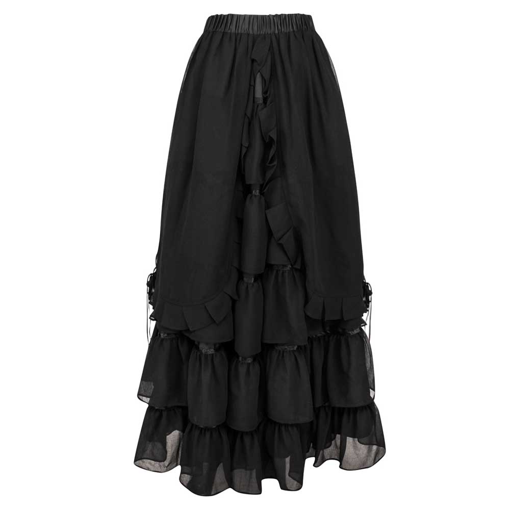 Lange gelaagde Victoriaanse rok zwart - Lange gelaagde Victoriaanse rok zwart -